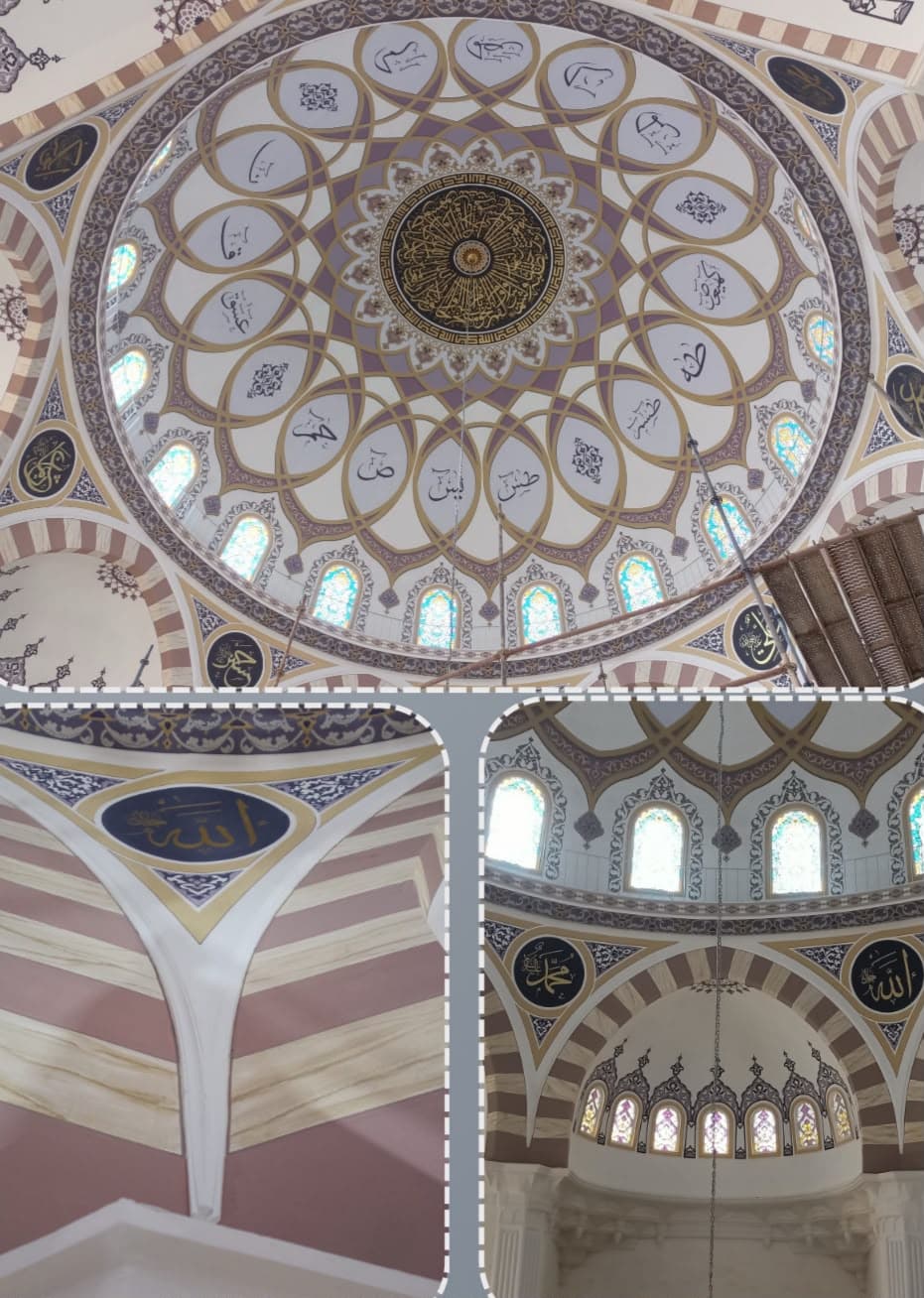 Çekmeköy Çınarköy Camii ana kubbesindeki hat ve kalem işi bezemeler